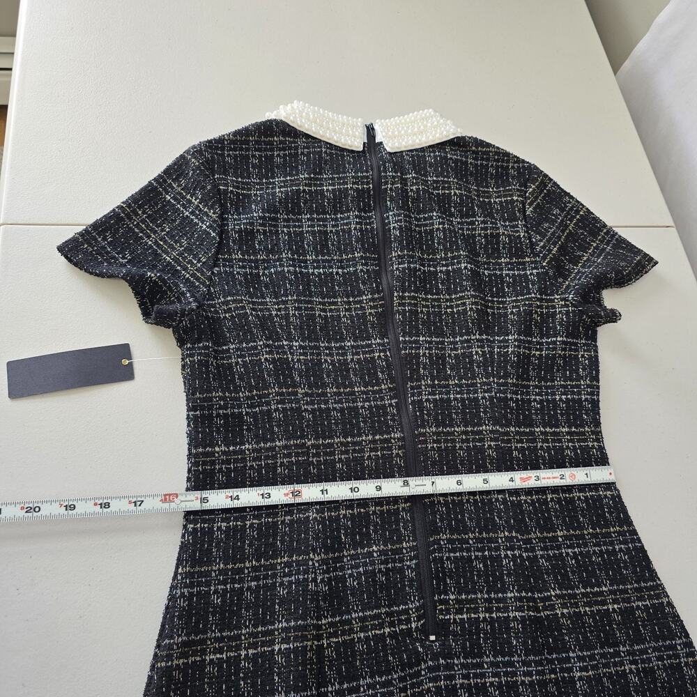 City Triangles Tweed Dress Women's L Black Gold Geo Faux Pearl Collar Mini NWT - Picture 11 of 14